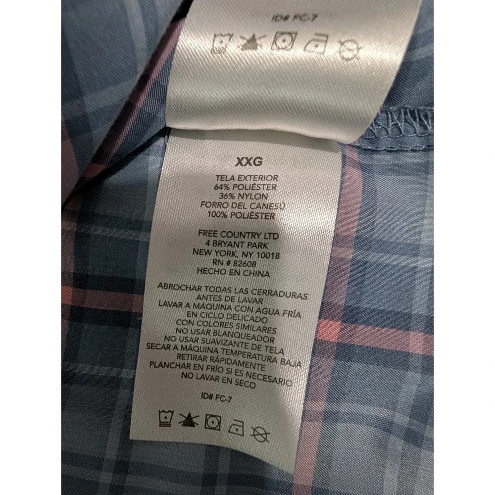 Free Country Plaid Button Front Shirt Men's XXL Blue‎ Pink Short Sleeve Fishing